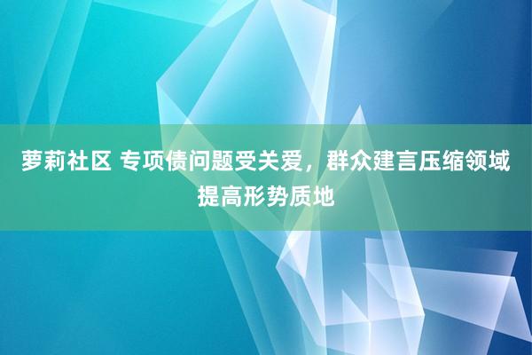 萝莉社区 专项债问题受关爱，群众建言压缩领域提高形势质地