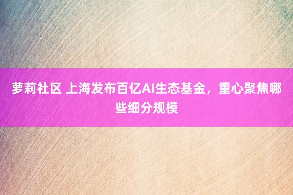 萝莉社区 上海发布百亿AI生态基金，重心聚焦哪些细分规模