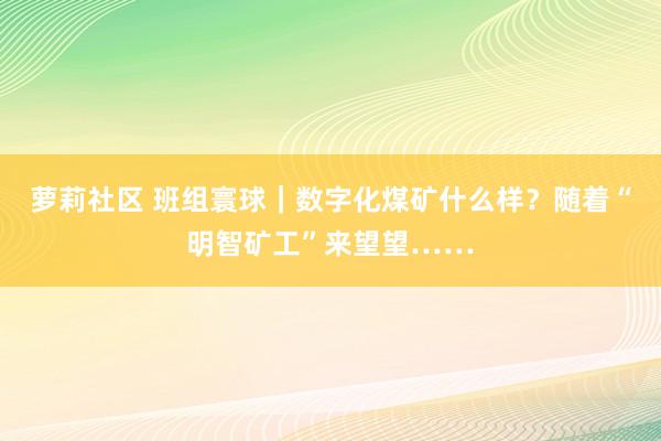 萝莉社区 班组寰球｜数字化煤矿什么样？随着“明智矿工”来望望……