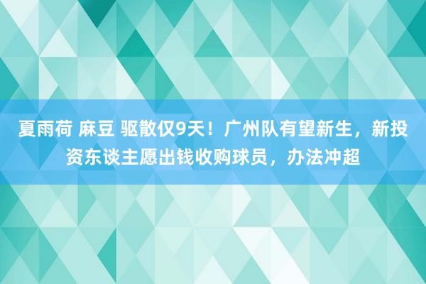 夏雨荷 麻豆 驱散仅9天！广州队有望新生，新投资东谈主愿出钱