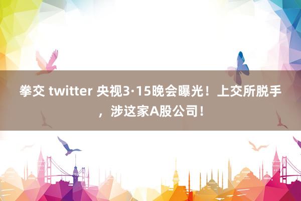 拳交 twitter 央视3·15晚会曝光！上交所脱手，涉这