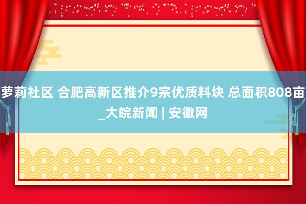 萝莉社区 合肥高新区推介9宗优质料块 总面积808亩_大皖新