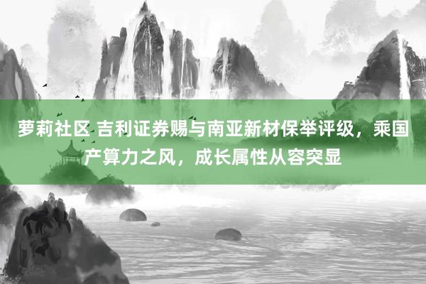 萝莉社区 吉利证券赐与南亚新材保举评级，乘国产算力之风，成长属性从容突显