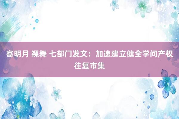 寄明月 裸舞 七部门发文：加速建立健全学问产权往复市集